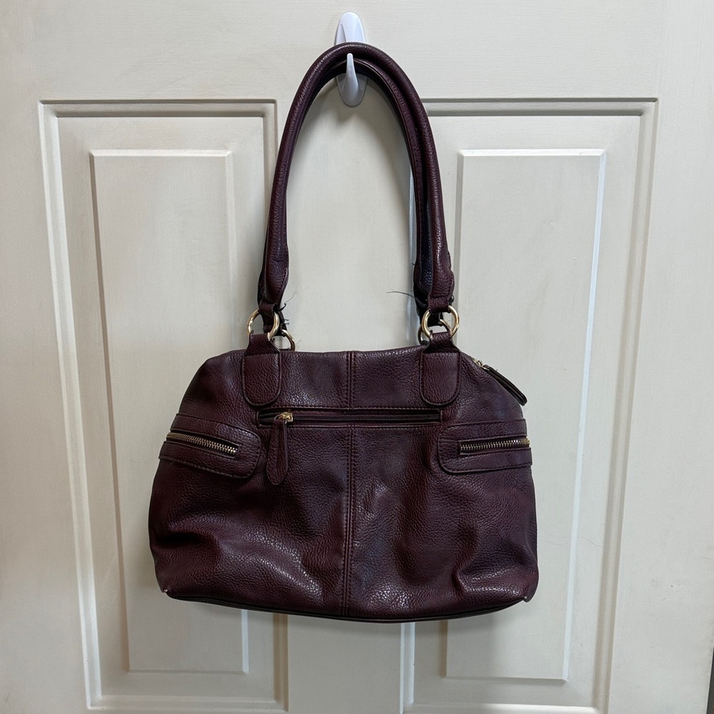 Charming Charlies Elegant Wine Red / Brown Faux Leather Handbag
